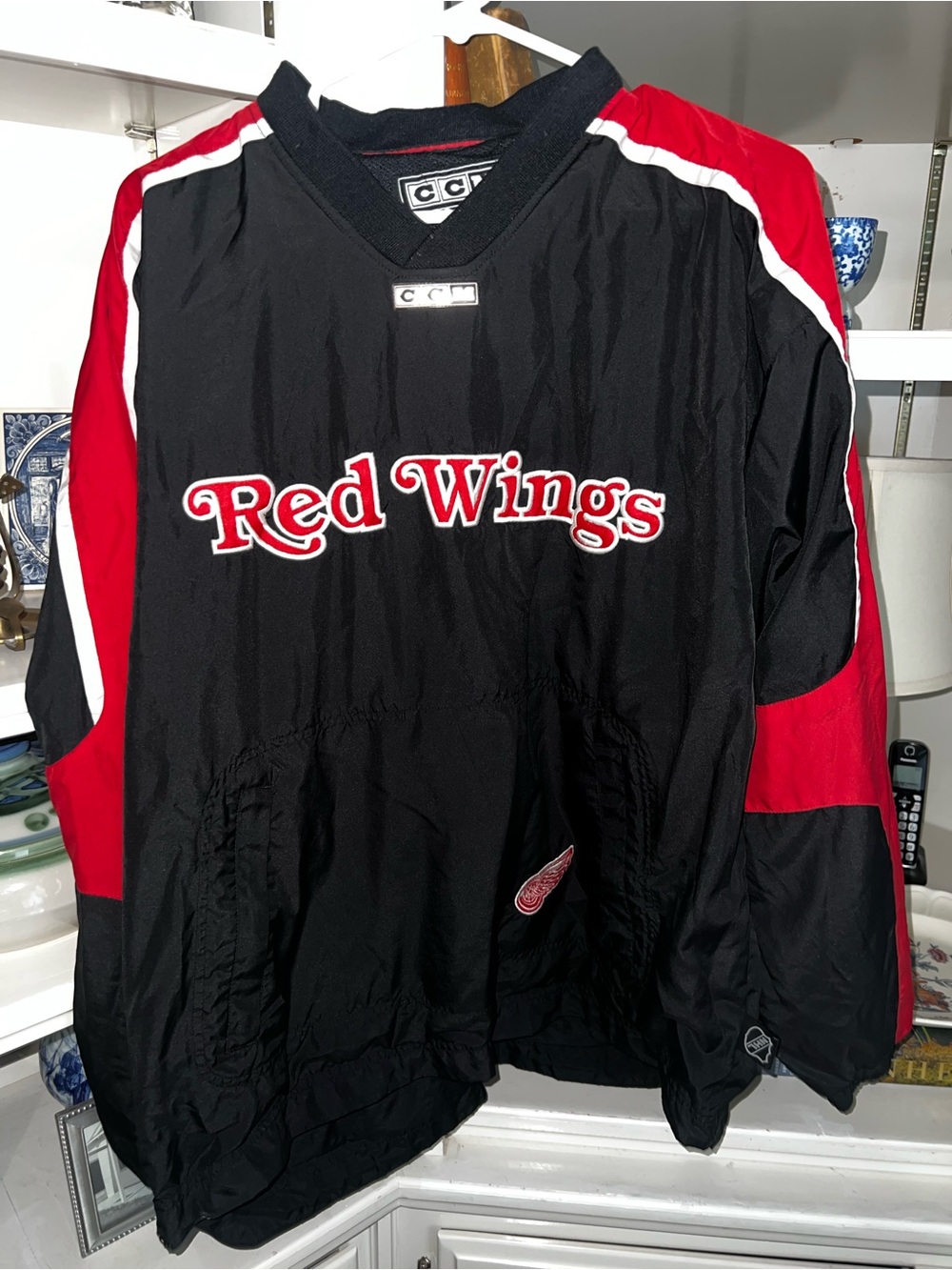 CCM Black and Red Detroit Red Wings Pullover Windbreaker